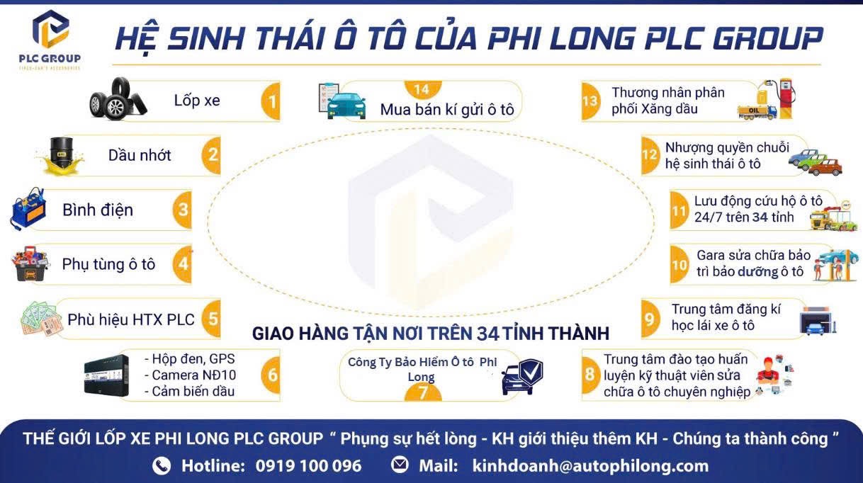 Sơ đồ 14 lĩnh vực hệ sinh thái ô tô Phi Long PLC Group